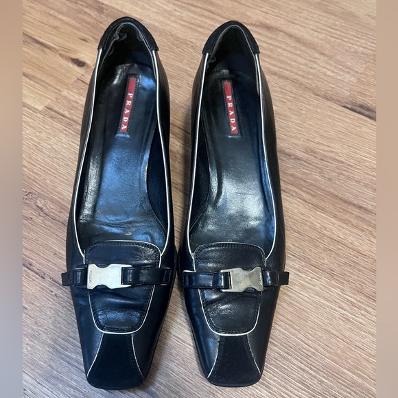 Prada Shoes - Vintage Prada black leader/suede kitten heel pumps, US size 6 1/2